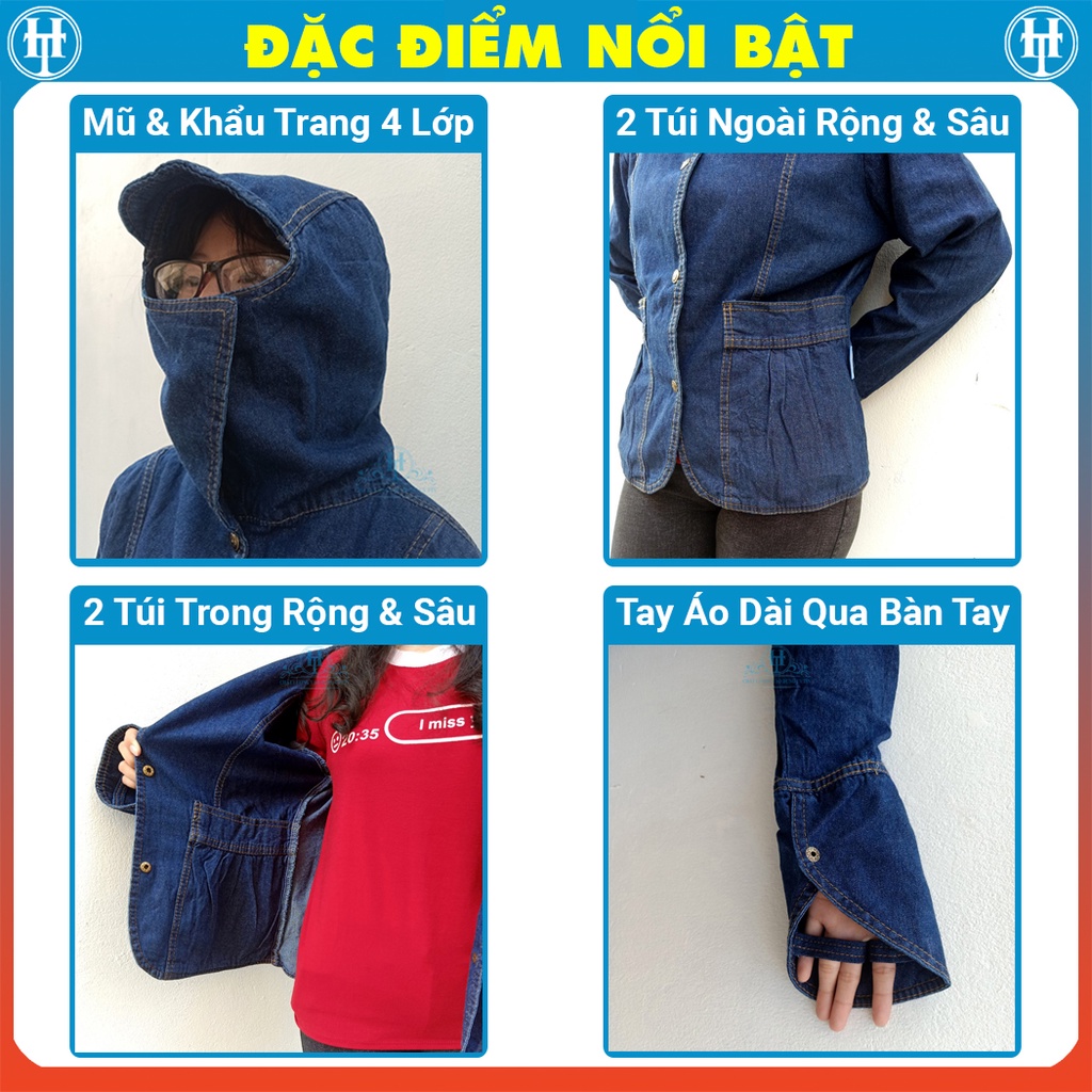 SET Đồ Chống Nắng Jean Chất Liệu Cotton Dày Dặn Gồm Áo Khoác Và Váy Chống Nắng Thêu Họa Tiết Trăng Cò