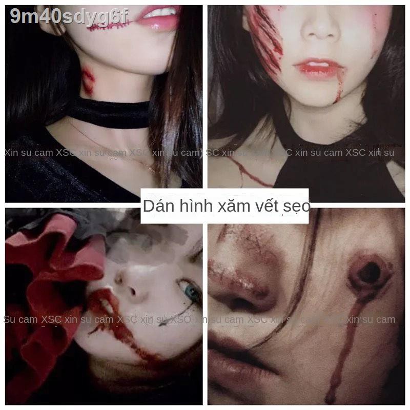 № ☫Halloween hình xăm dán mô phỏng kinh dị chảy máu vết thương giả vết cắn vết khâu vết sẹo bên quán bar trang
