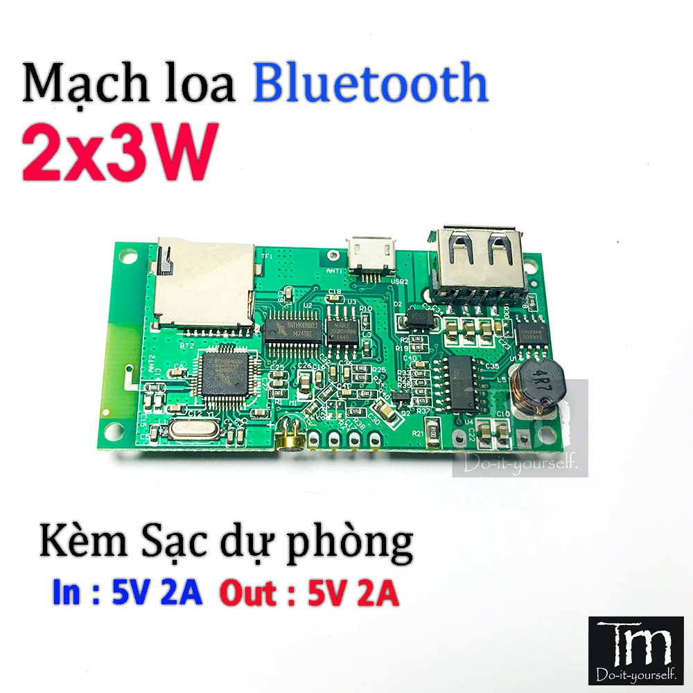 Mạch Loa Bluetooth 2*3W Kiêm Sạc Dự Phòng 5V 2A