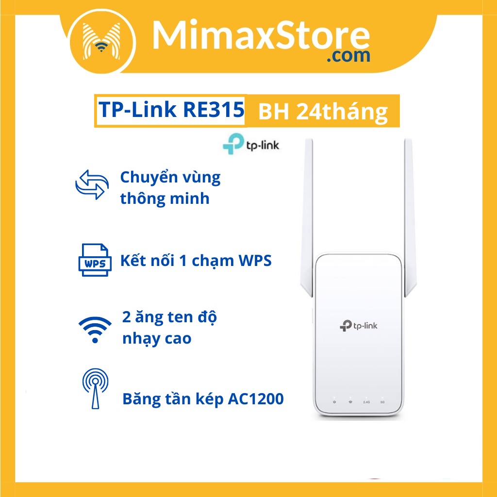 [Hỏa Tốc - HCM] Bộ Mở Rộng Sóng Wifi Mesh TP-Link RE315 Chuẩn AC 1200Mbps | Hàng Chính Hãng | BH 24 Tháng | Mimax Store