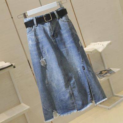 chân váy denim chữ a VPY Nữ Xẻ Tà, Cáp Cao, Xẻ Lỗ