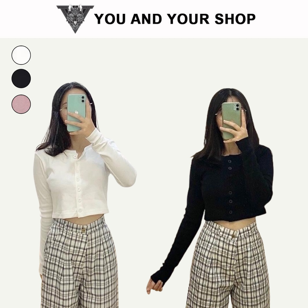 Áo Croptop Tay Dài Nút YAYSHOP chất thun gân tôn dáng (3 Màu) nút- kèm hình thật