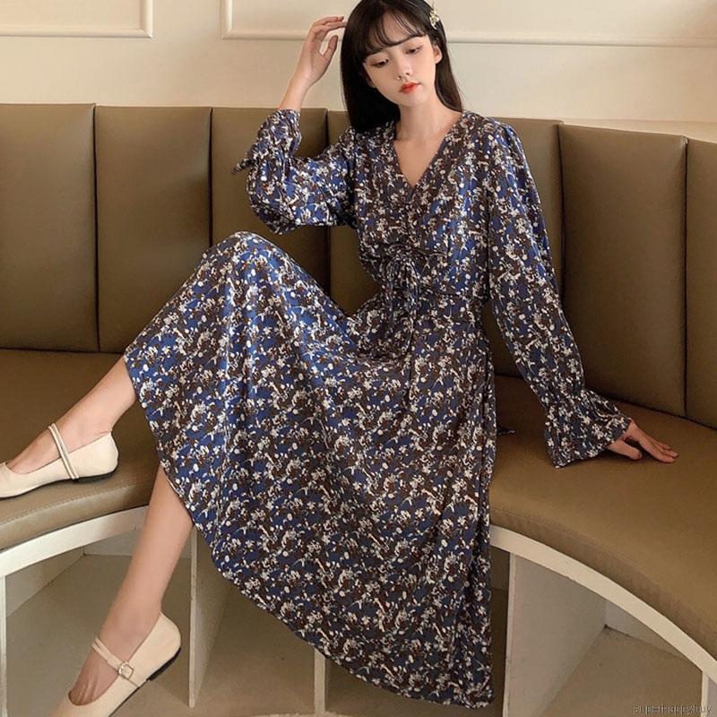 Đầm voan dài tay hoạ tiết hoa thiết kế thanh lịch cho nữ