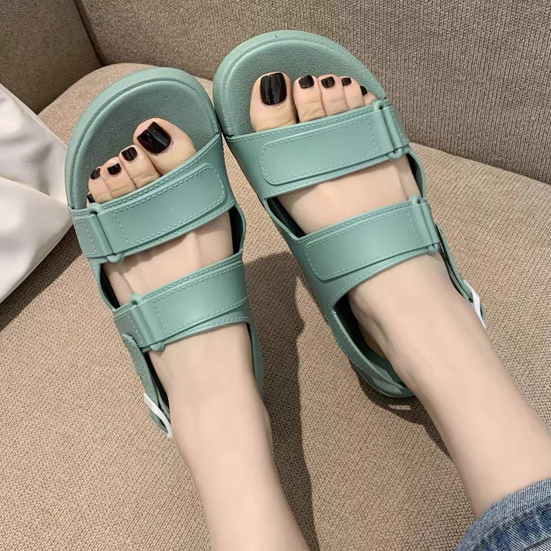 Sandal nữ sắc màu mới quai kép đế bệt chất nhựa chống nước đi mưa thoải mái dép quai hậu nữ đẹp giá rẻ đi học hot 2021