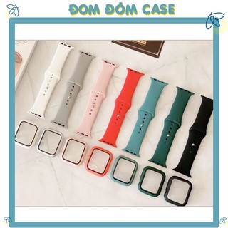 Combo Ốp Kính Cường Lực + Dây Đeo Silicon Cho Đồng Hồ Thông Minh Apple Watch, iWatch 1/2/3/4/5/6/SE sz 38/40/42/44mm