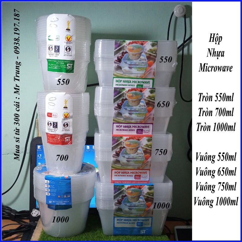 Lốc 10 cái hộp nhựa microwave đựng thực phẩm / Thức Ăn / Kim Chi / Chân Gà / Slime/ Pate / Cơm tròn và vuông