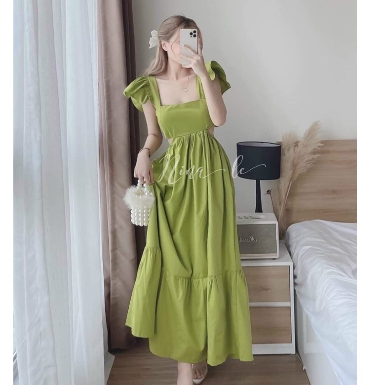 Đầm váy nữ maxi thiết kế bệt vai khoét eo váy xòe phối 5 màu sắc nhã nhặn sang chảnh hời trang nữ STCLOTHING