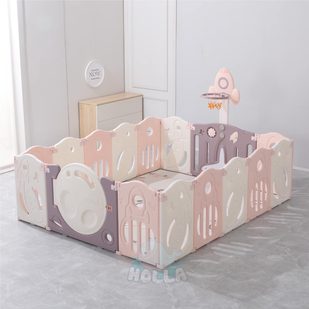 Quây cũi nhựa Holla tên lửa gấp gọn kích thước1.6m*2m an toàn cho bé tặng thảm và bóng