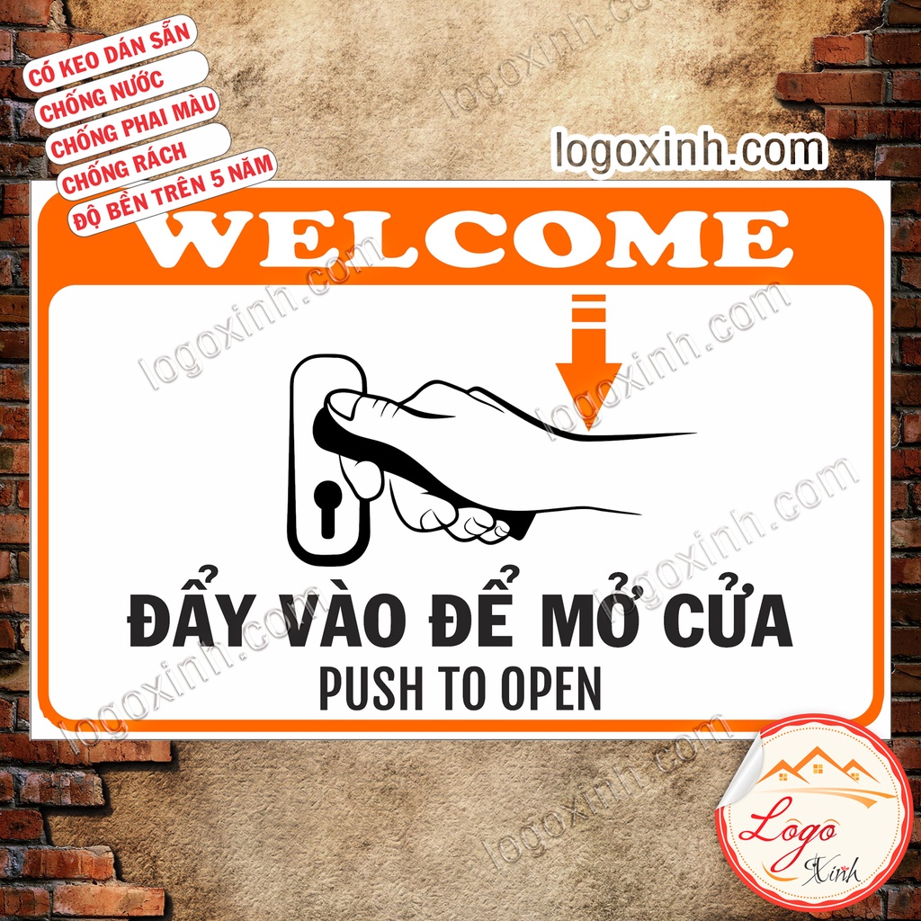 Logo Tem Sticker Hướng Dẫn Đẩy Vào/ Đẩy ra/ Kéo Vào/ Kéo Ra Dùng Cho Cửa Ra Vào, Chống Nước Tuyệt Đối