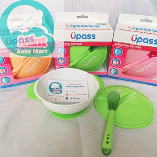 Bát ăn dặm chống đổ upass kèm nắp và thìa cảm ứng nhiệt