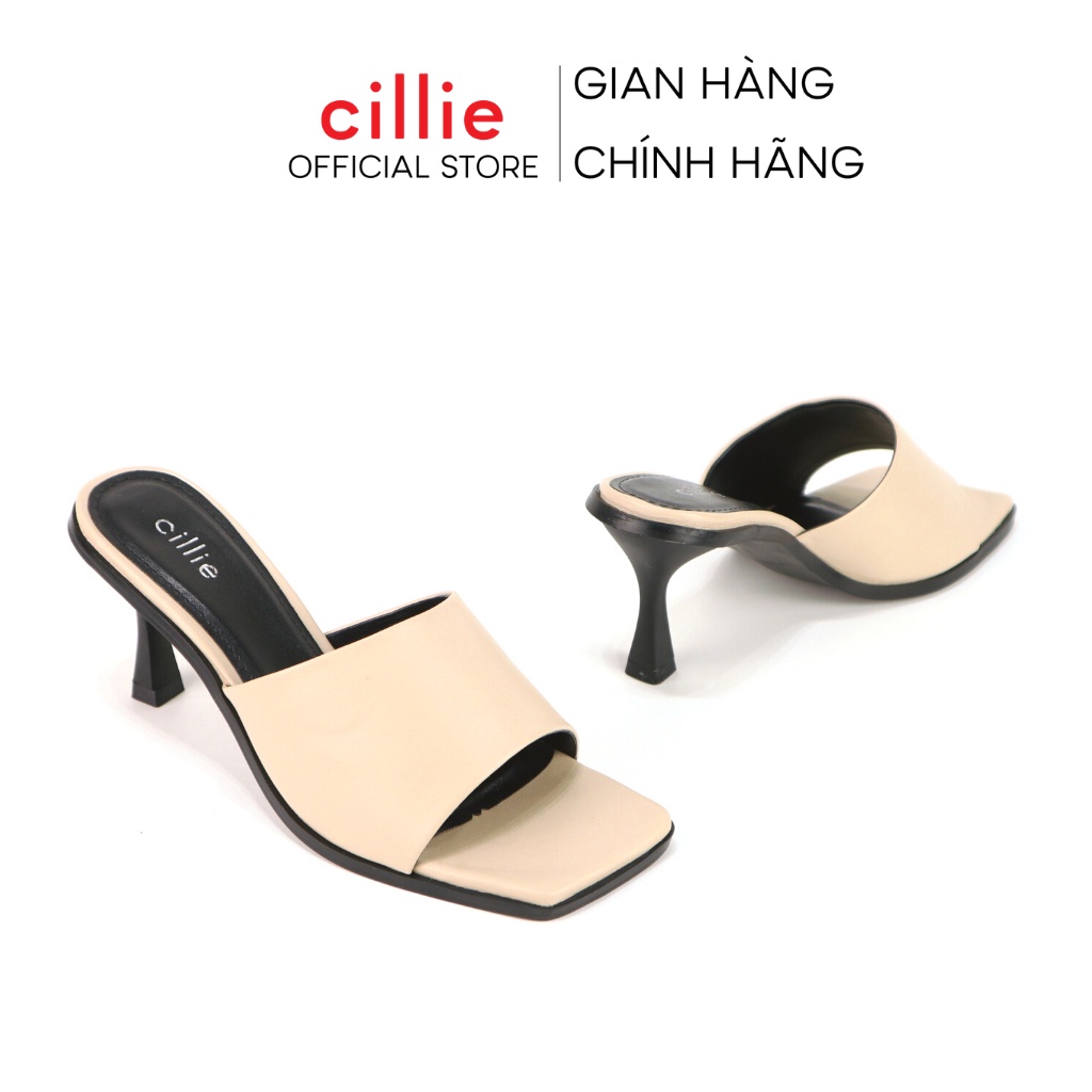 Guốc nữ quai ngang kiểu dáng basic gót vuông thanh mảnh cao 7cm tôn dáng dạo phố đi chơi Cillie 1137