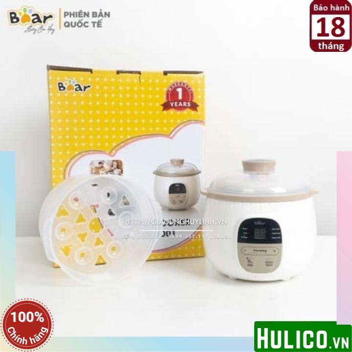 Nồi nấu chậm, chưng yến, nấu cách thuỷ Bear SUBE001 - Lõi sứ 0.8 lít - Kèm xửng hấp 1 lít