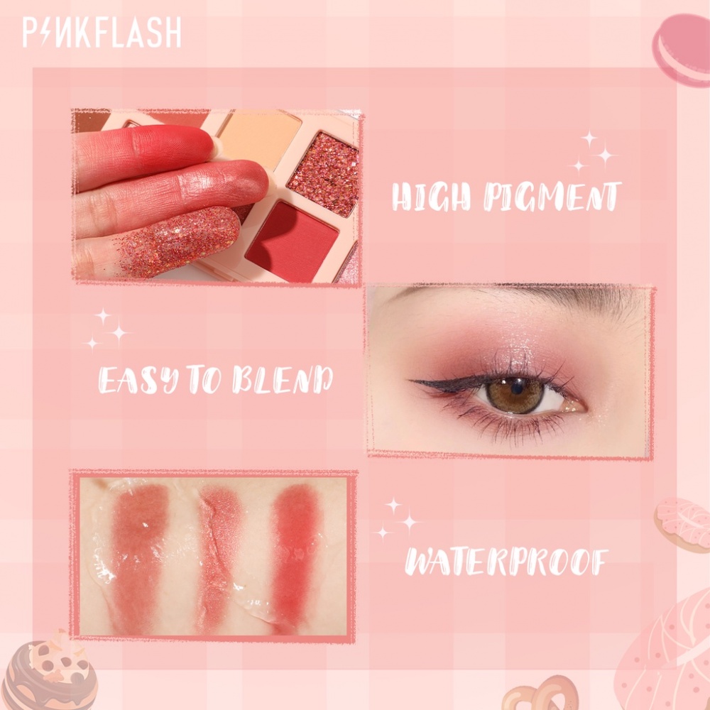 Bảng phấn mắt PINKFLASH 12 màu tông hồng mịn và mịn màng chống nước lâu trôi