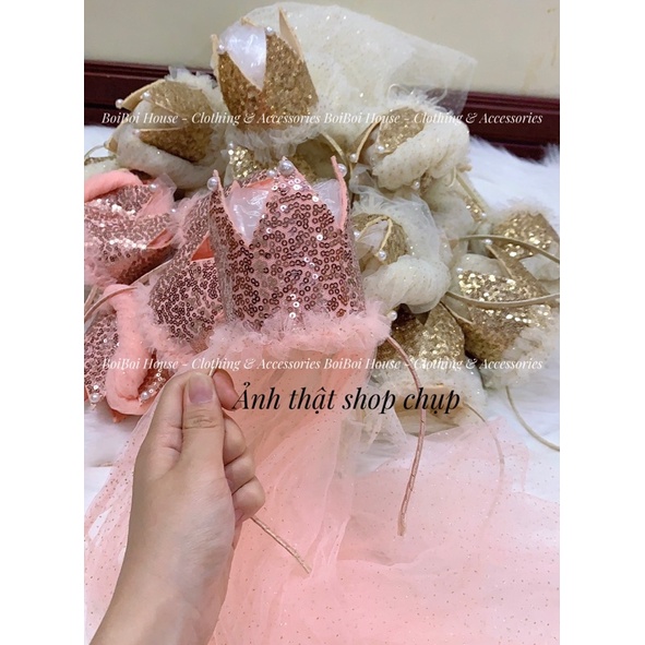 Bờm voan vương miện sinh nhật công chúa đáng yêu phong cách Hàn Quốc cho bé