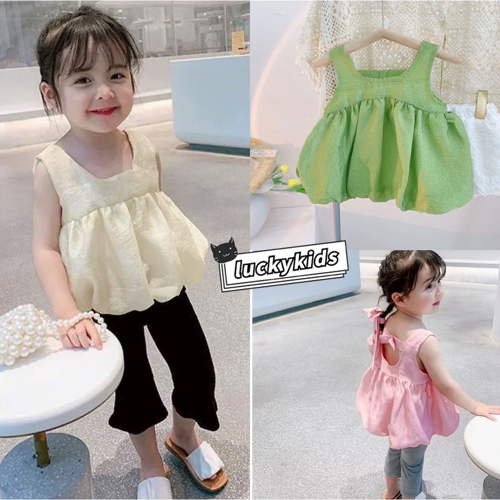 Áo Không Tay Đính Nơ Màu Sắc Kẹo Ngọt Thời Trang Mùa Hè Hàn Quốc Cho Bé Gái