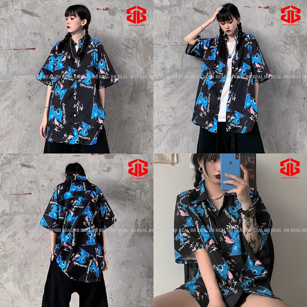 ÁO SƠ MI Tay Ngắn Họa Tiết Dễ Thương DRG Tay Lỡ FORM UNISEX - BB REAL