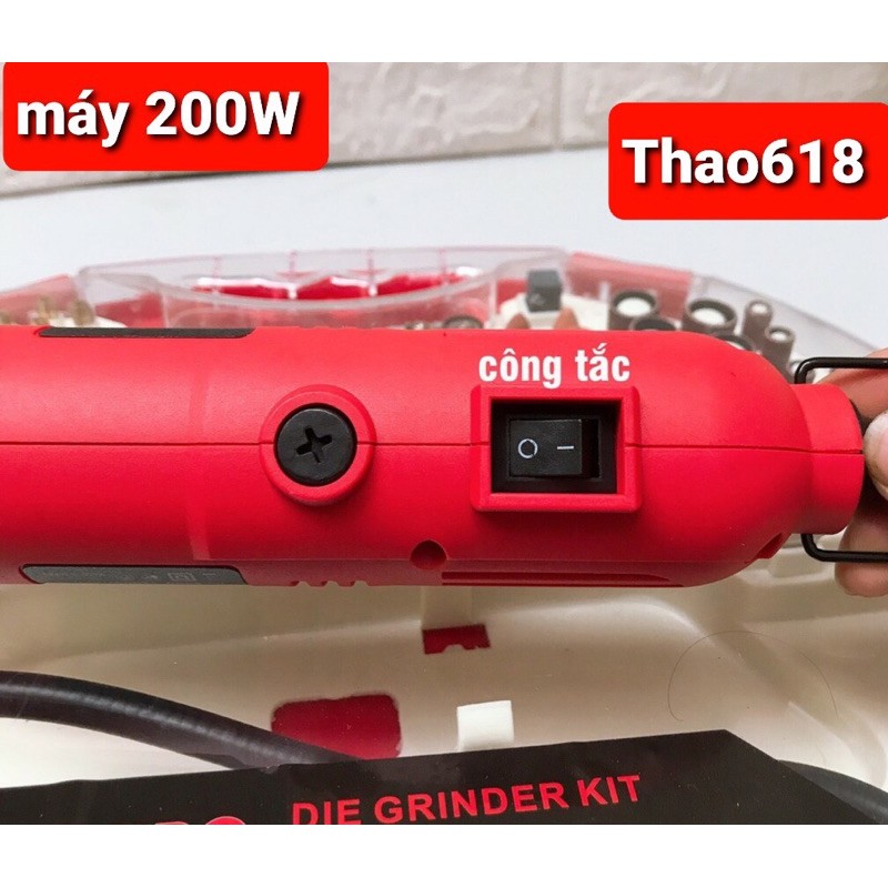 Bộ Máy Khoan Mài cắt Khắc mini Đa Năng Kingpro 200W 100 chi tiết (Đỏ) Điều Chỉnh 6 tốc độ