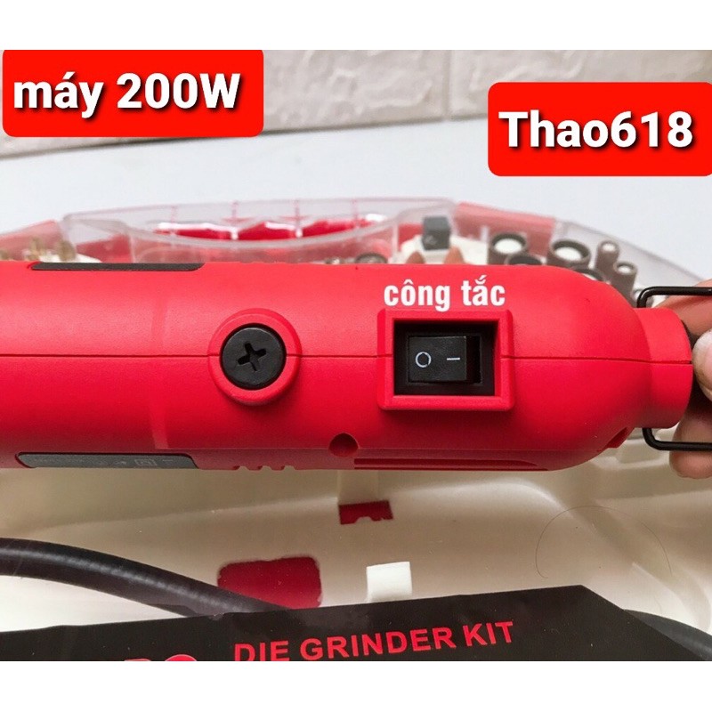 Bộ Máy Khoan Mài cắt Khắc mini Đa Năng Kingpro 200W 100 chi tiết (Đỏ) Điều Chỉnh 6 tốc độ