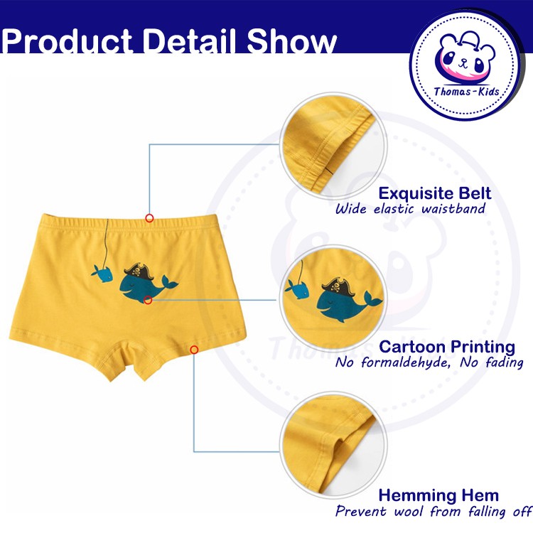 Set 5 Quần Lót Boxer 100% Cotton Kháng Khuẩn Thoải Mái An Toàn Cho Bé Trai 3-12 Tuổi