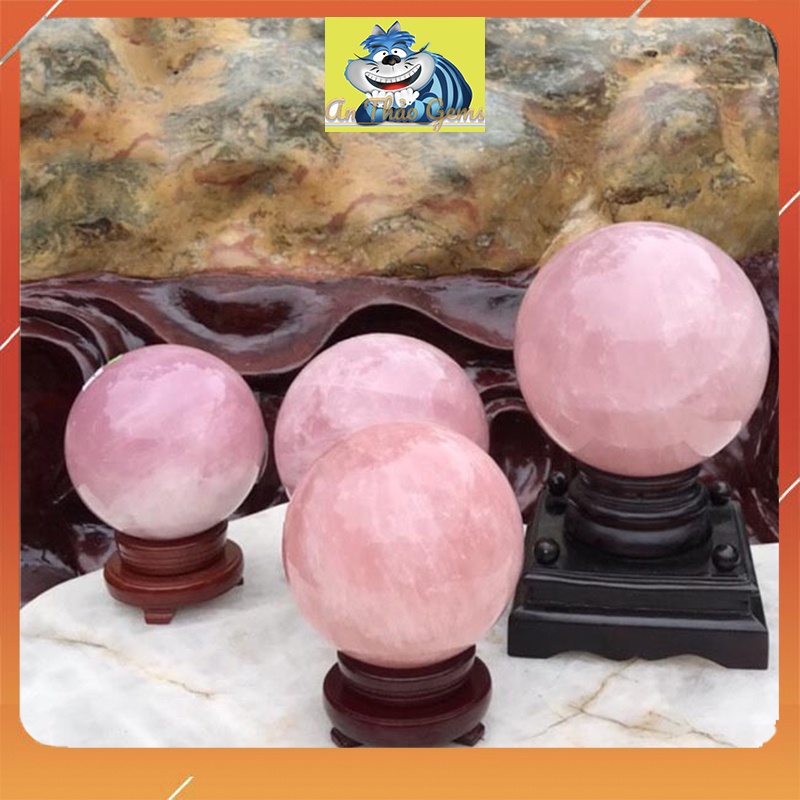Quả Cầu Phong Thủy Đá Thach Anh HồngTự Nhiên Size 7cm - Trang Trí Bàn Làm Việc
