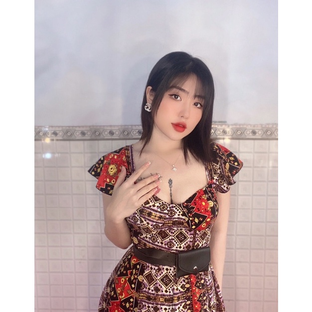 Đầm xoè xếp li cúp ngực cánh tiên có túi hai bên hoạ tiết hoa nhiều màu ảnh thật chính chủ