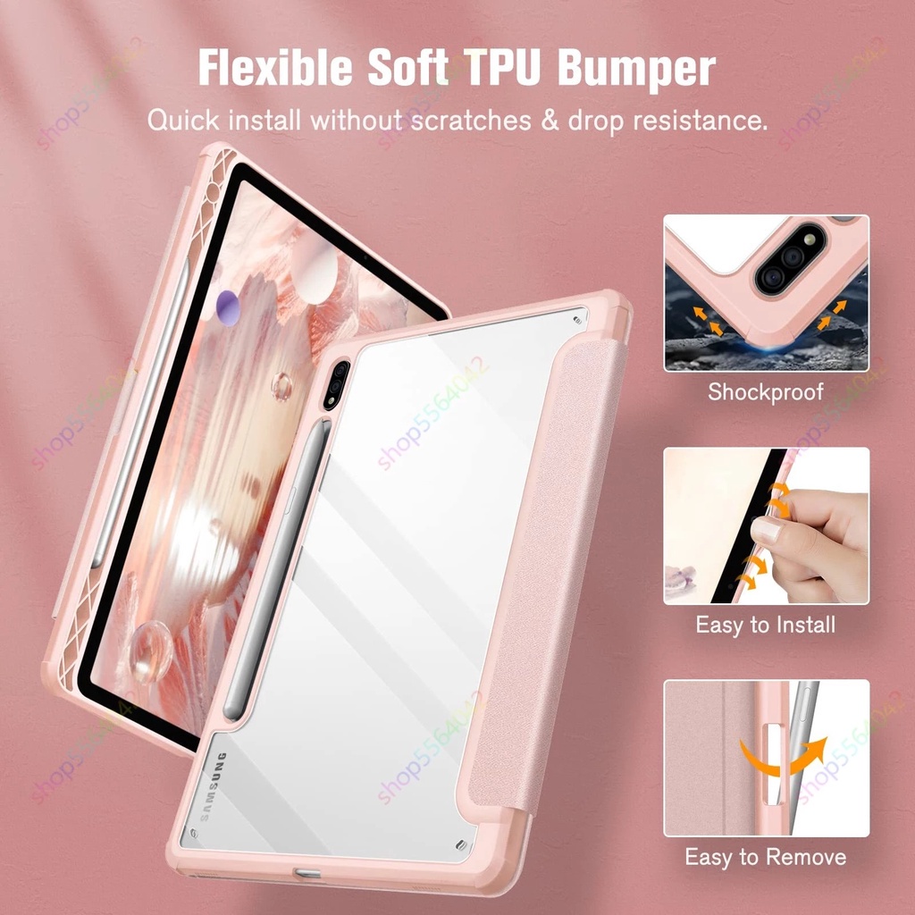 Bao Da Máy Tính Bảng PU Acrylic Trong Suốt Nắp Lật Có Ngăn Đựng Bút Cho Samsung Galaxy Tab A7 Lite 8.7 "Tab A 8.0 2019 Giá Đỡ