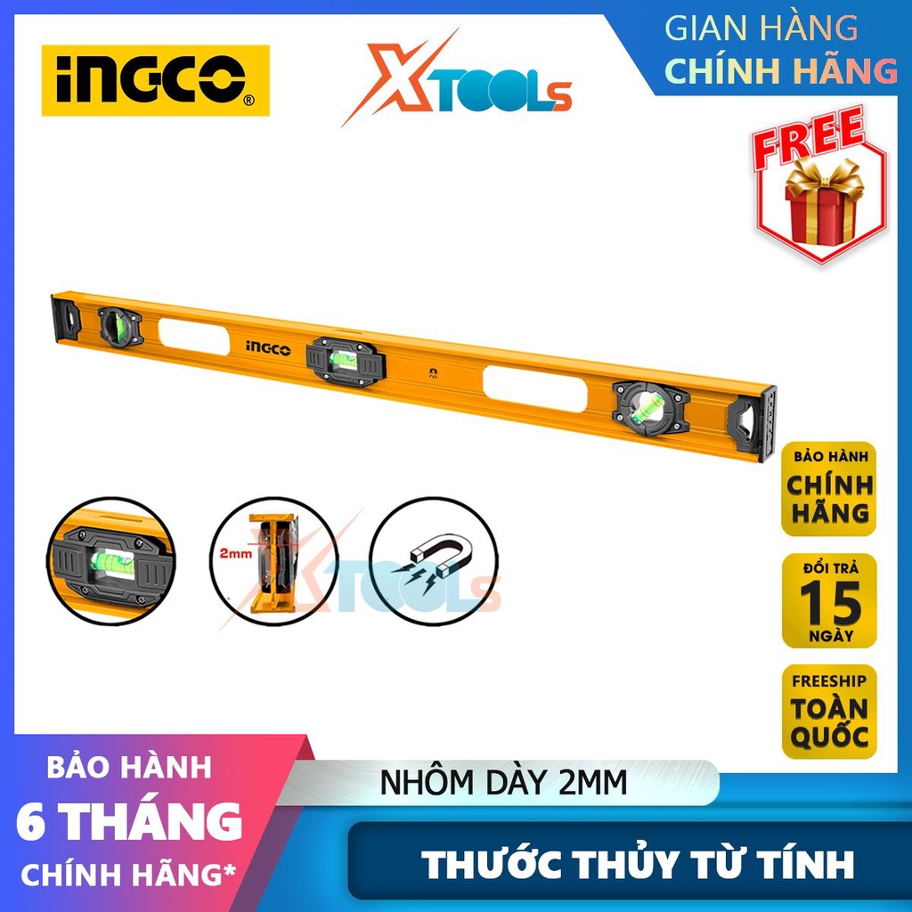 Thước thủy có từ Ingco HSL28080 làm bằng nhôm, chiều dài: 80cm, độ dày: 2.0mm, có từ tính [CHÍNH HÃNG][XTOOLS]