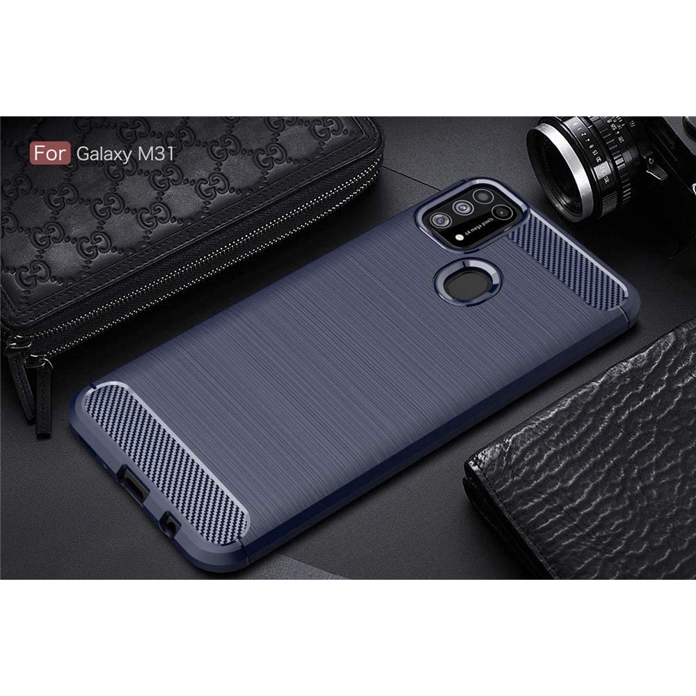 Ốp điện thoại silicone dẻo sợi cacbon bảo vệ toàn diện cho Samsung Galaxy M21