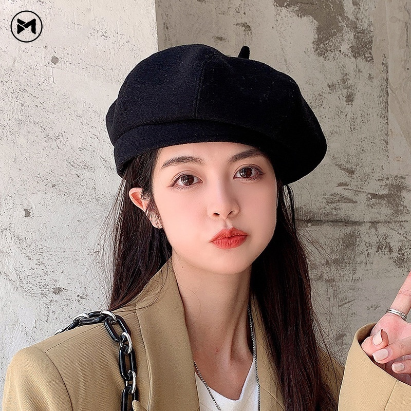 Mũ Beret Len Ấm Áp Thiết Kế Đơn Giản Thời Trang Thu Đông Nhật Bản Mới Cho Nữ