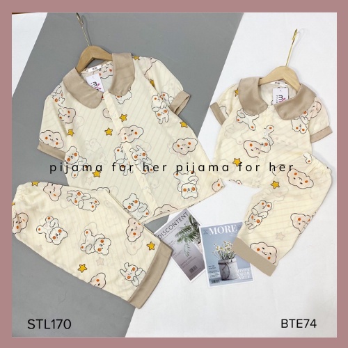 Set đôi Mẹ và Bé Pijama mùa hè trẻ em tay cộc quần ngố lửng hình cute pijama bé gái mát mẻ( Bộ Cho bé)