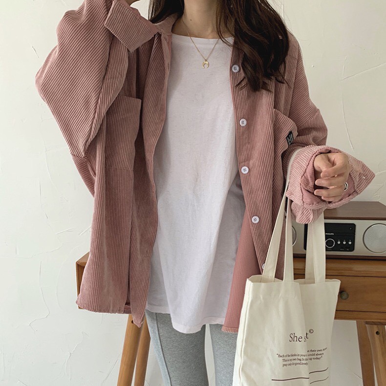 Áo khoác sơmi kaki nhung unisex form rộng LOGO TÚI nam nữ ulzzang Wind | BigBuy360 - bigbuy360.vn