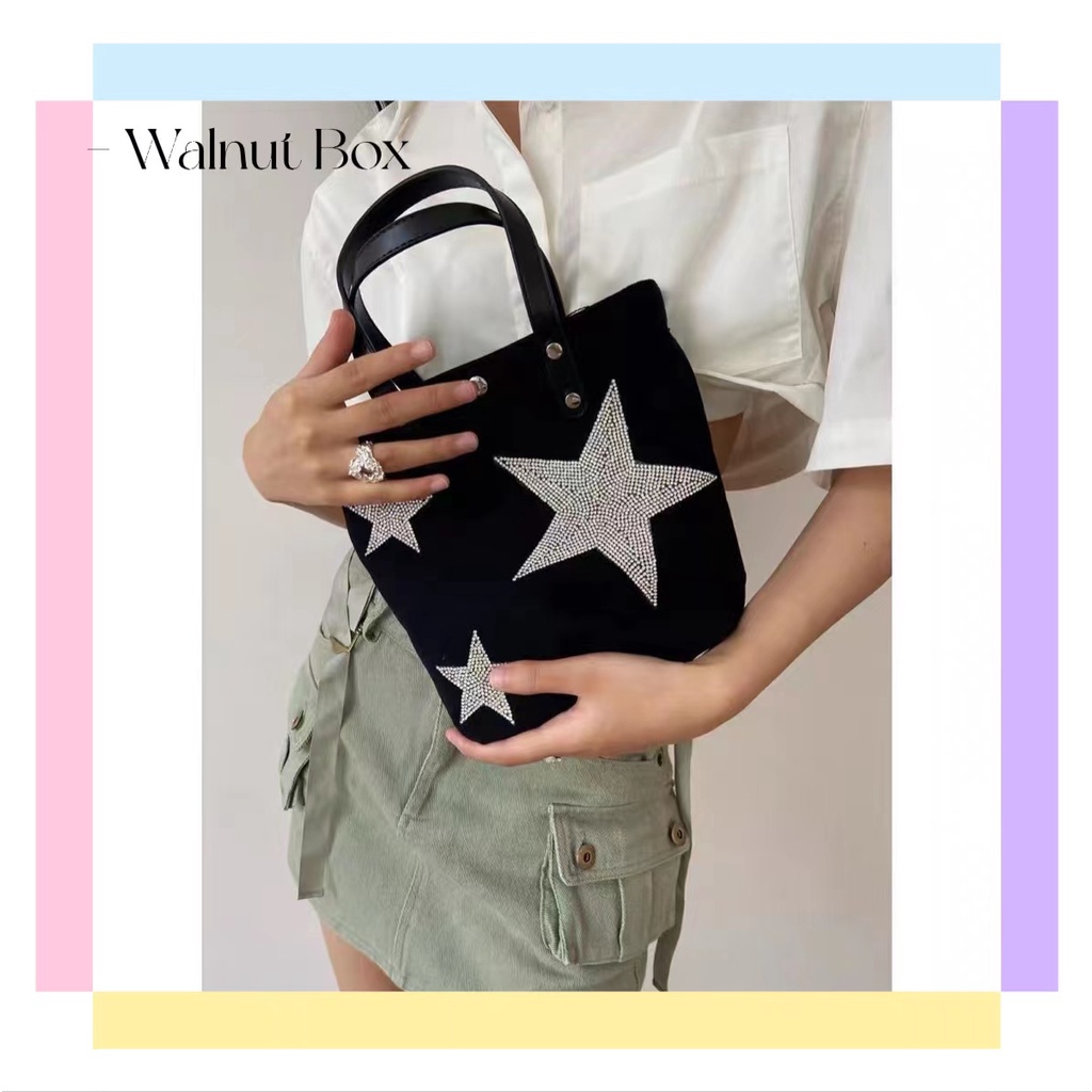 Ngôi Sao Năm Cánh Túi Xách Canvas Đính Kim Cương Lấp Lánh Siêu Sáng Nhiều Phương Pháp Nóng Bỏng Y2K Retro Cho Nữ