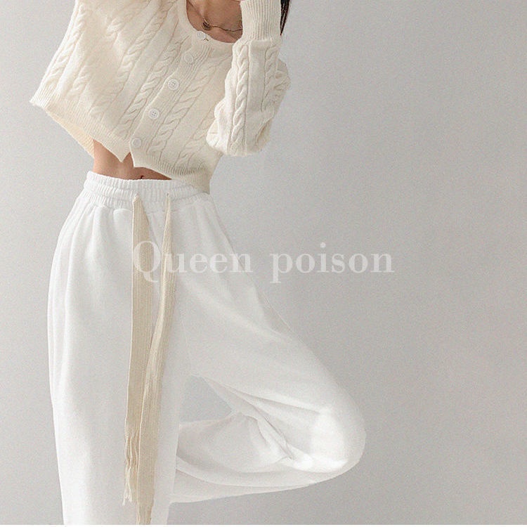 Quần dài ống rộng lưng cao phối dây rút thời trang xuân thu cá tính