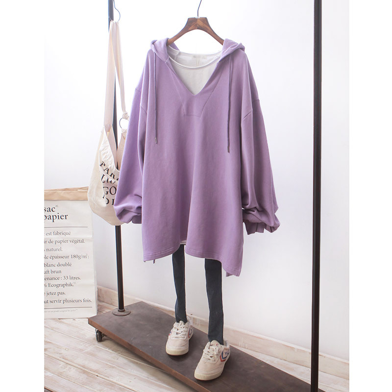 Áo Hoodie Nữ Tay Dài Cổ Chữ V Dáng Rộng Phong Cách Hàn Quốc