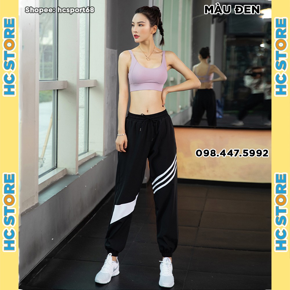 Quần Jogger Nữ QJ07 Tập Gym Yoga Nhảy Rumba, Thiết Kế Sọc Chân, Có Dây Rút, Dáng Rộng, Vải Nhẹ Thoáng Khí - HcSport68