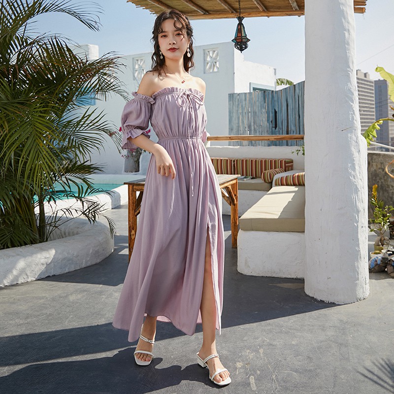 Đầm Maxi Chiffon Trễ Vai Xẻ Tà Quyến Rũ