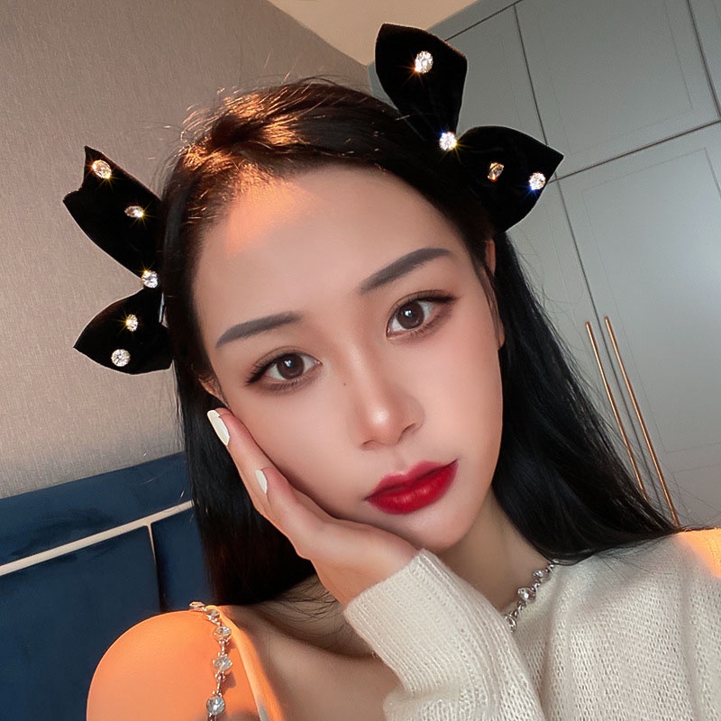 Set 2 kẹp tóc nơ đính đá thời trang Hàn Quốc cho nữ