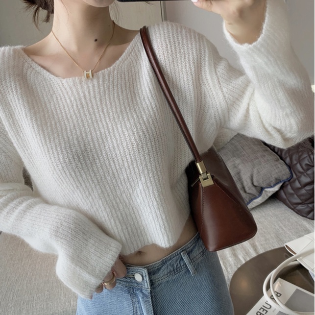 ihkke Áo sweater cổ tròn chất liệu mềm mại thời trang dành cho nữ