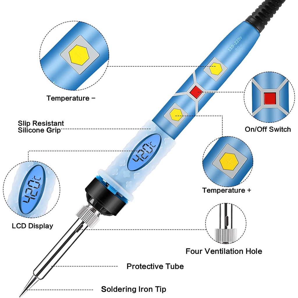 80W 110V/220V Hàn Sắt Kỹ Thuật Số Hàn, Thiết Kế Điều Chỉnh Nhiệt Và Thiết Kế Nhanh Chóng DIY