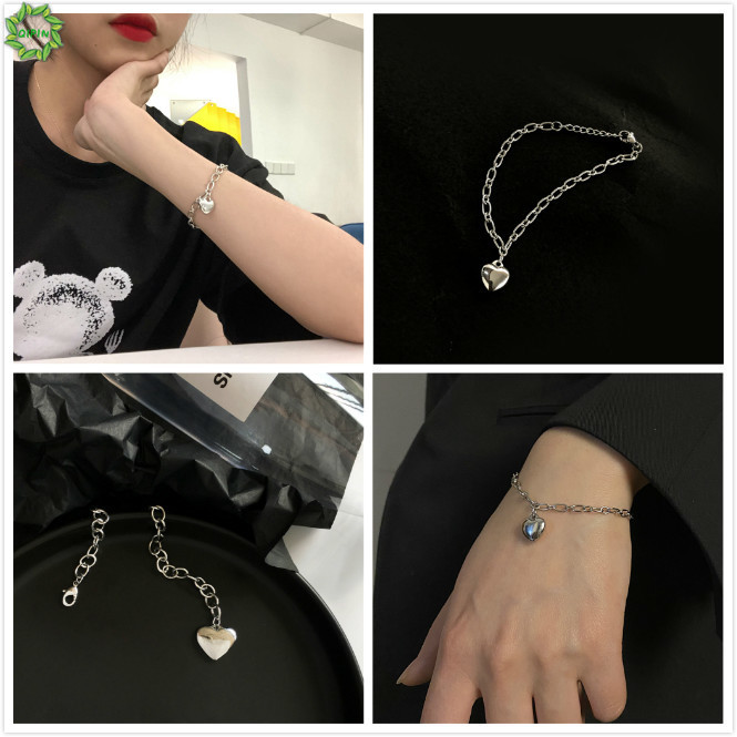 Vòng Tay Kim Loại Mặt Hình Trái Tim Phong Cách Hàn Quốc Cho Nữ