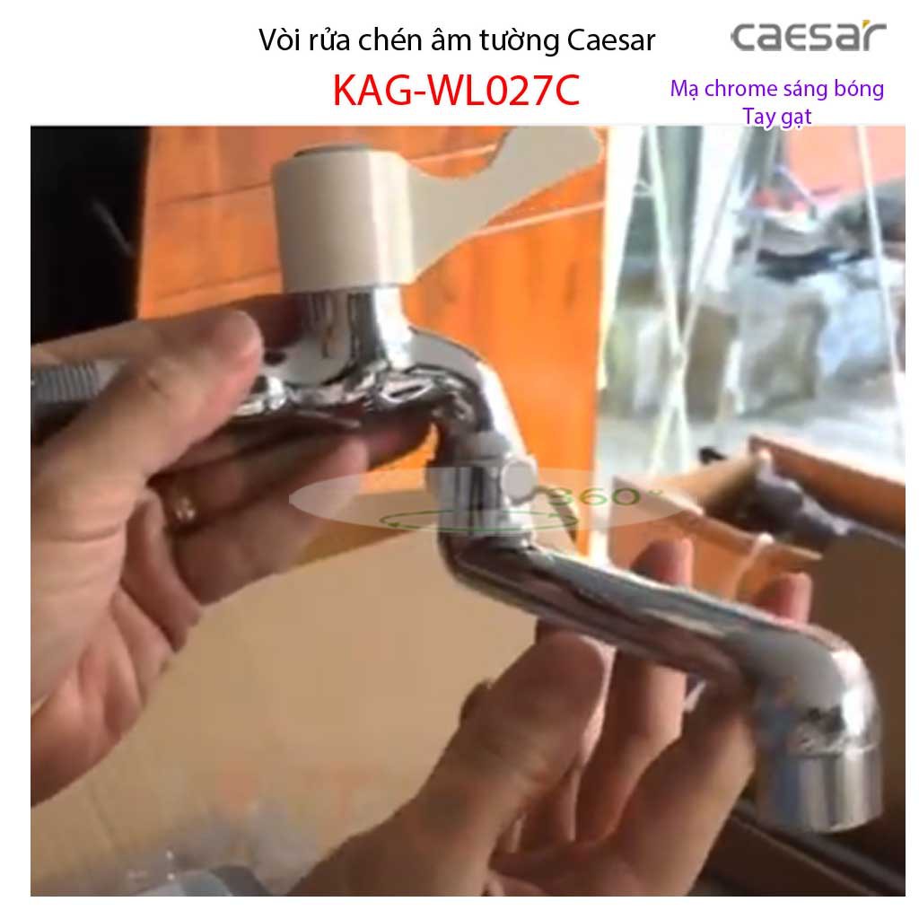 Vòi lạnh gắn tường Caesar KAG-WL027C, vòi lạnh gắn tường vòi chậu rửa chén bát âm tường cần dài xoay 180 độ