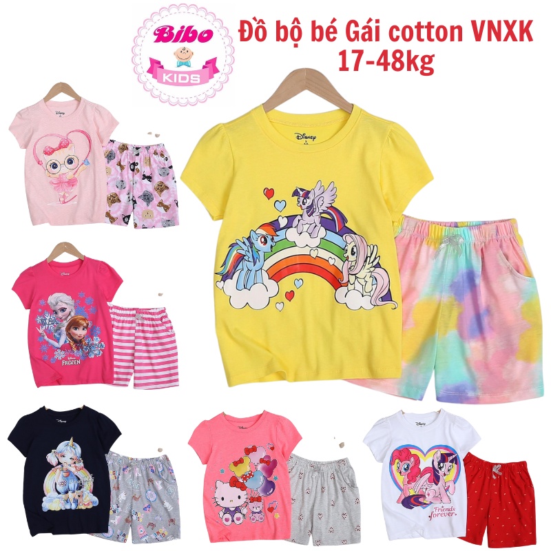 Đồ Bộ Cotton Cho Bé Gái 17-48 Kg Set Quần Đùi Áo Thun Tay Ngắn Trẻ Em In Hoạt Hình Hot Trend