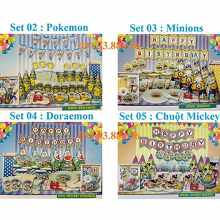 ( có sẵn 17 mẫu ) Set 9 món trang trí bàn sinh nhật cho bé