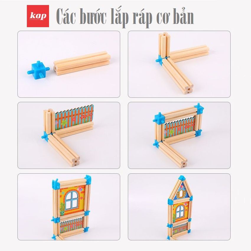 Đồ chơi gỗ lắp ráp nhà, mô hình nhà gỗ, xây nhà, xây lâu đài, kiến trúc thông minh