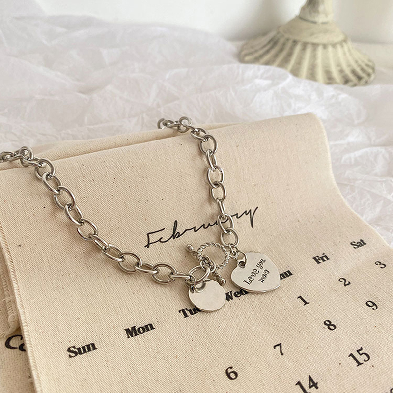 【HSU】Dây Chuyền/ Vòng Tay Kim Loại Phối Mặt Hình Trái Tim Khắc Chữ Thời Trang Cho Nữ