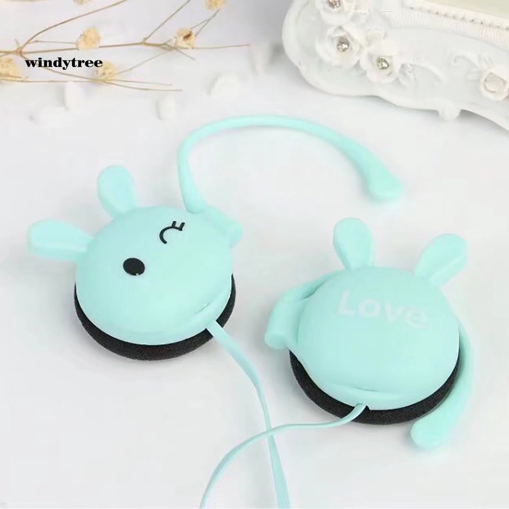 WDTE Cute Rabbit Stereo Earphone Headphone with Mic 3.5mm Ear-hook Sport Headset Gift