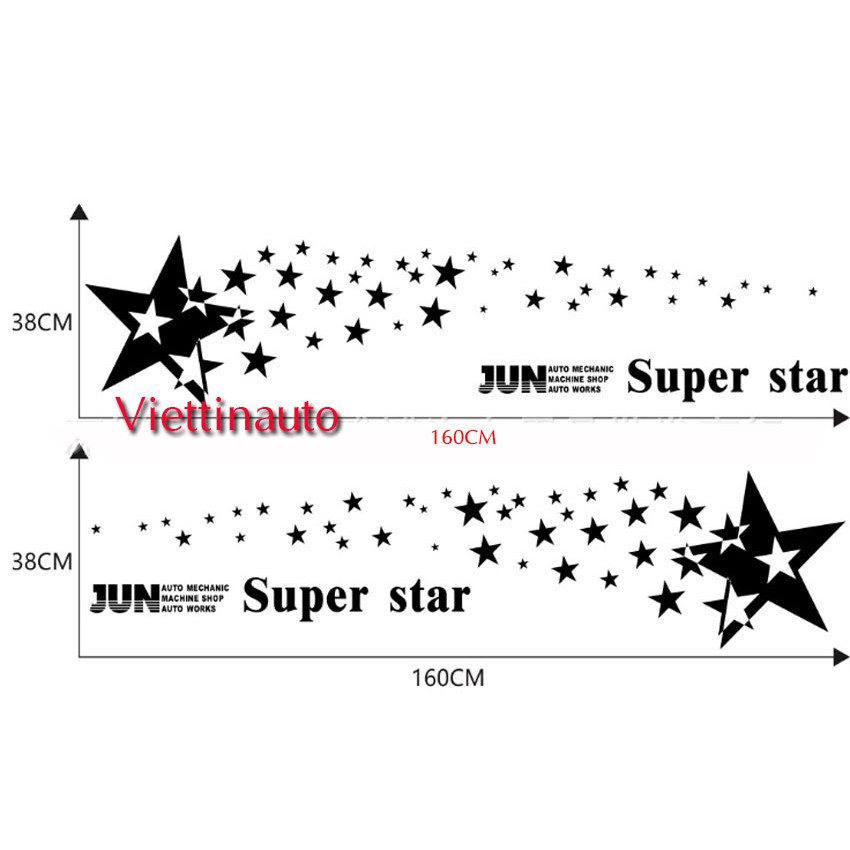 Tem dán 2 bên sườn Ô tô Super Star D-207  - Mầu Đen