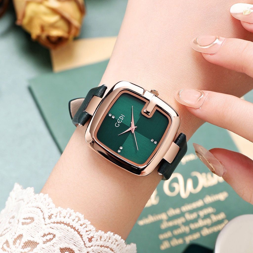 Đồng Hồ Nữ Thời Trang Chính Hãng GEDI 6622 Dây Da Mặt Vuông Chống Nước Bảo Hành 12 Tháng
