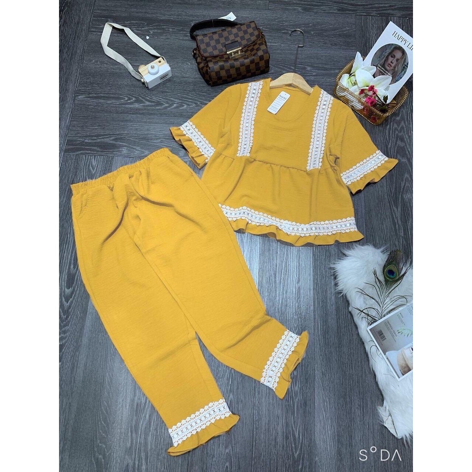 Set bộ nữ mặc nhà,chất vải đũi thoáng mát-BABYD
