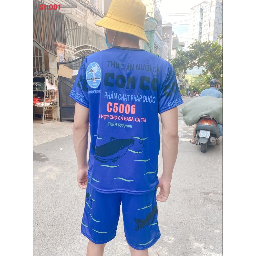 BỘ thun nam hè cám con cò màu xanh chất thun lưới mè nhẹ mát 1 form dưới 70kg